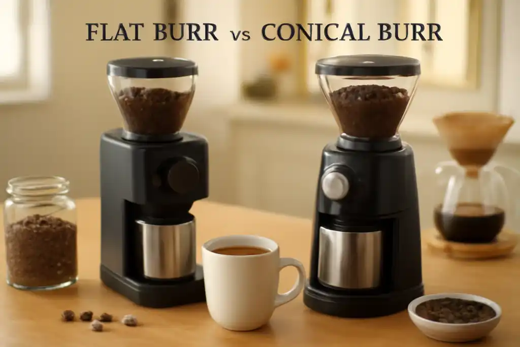 Editorial photograph related to flat burr vs conical burr