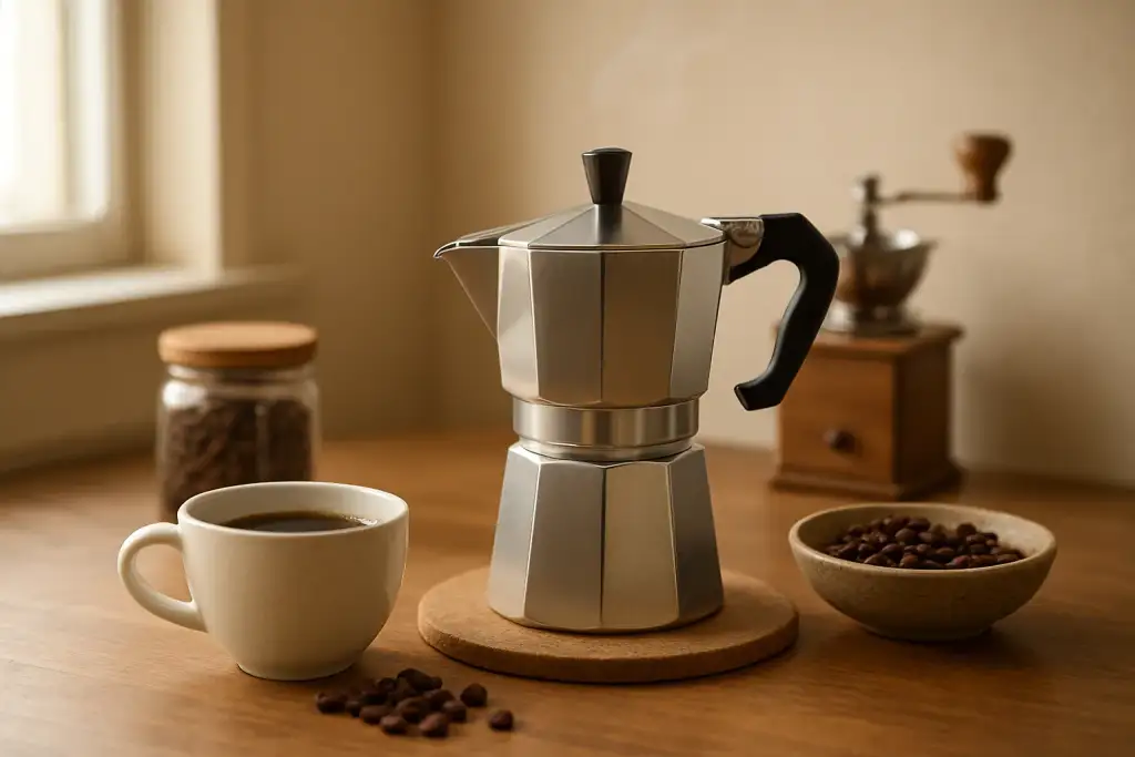 Editorial photograph related to moka pot brewing guide