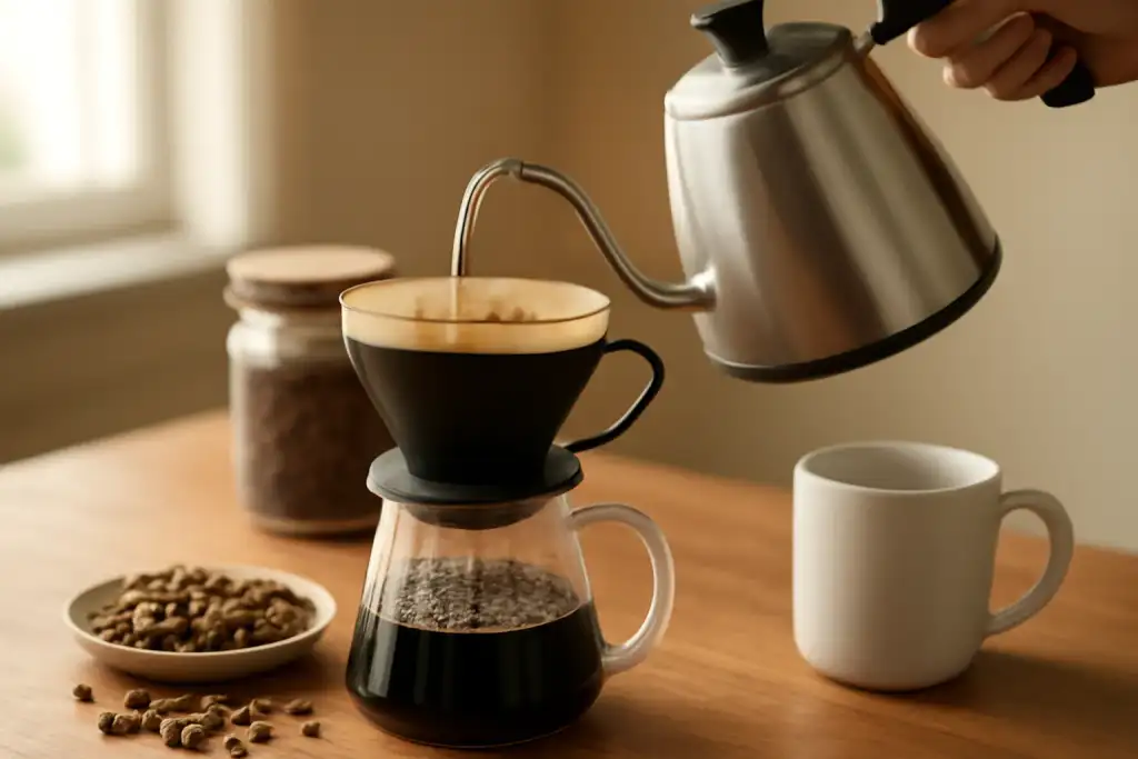 Editorial photograph related to pour over water temperature
